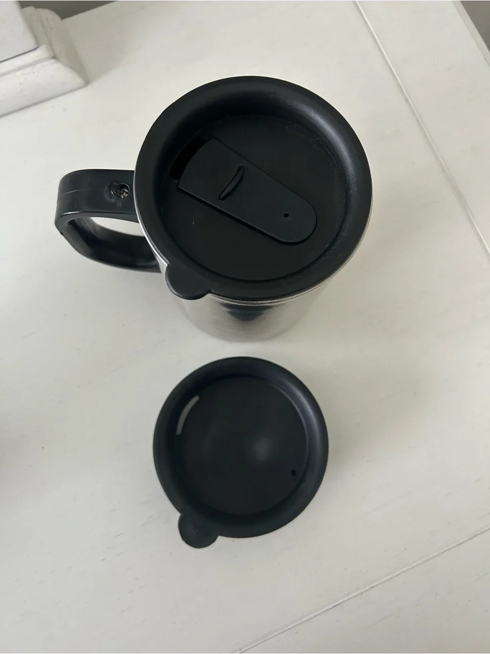 Stainless Steel and Black Insulated Travel Mugs - Set of 2 with tight lids